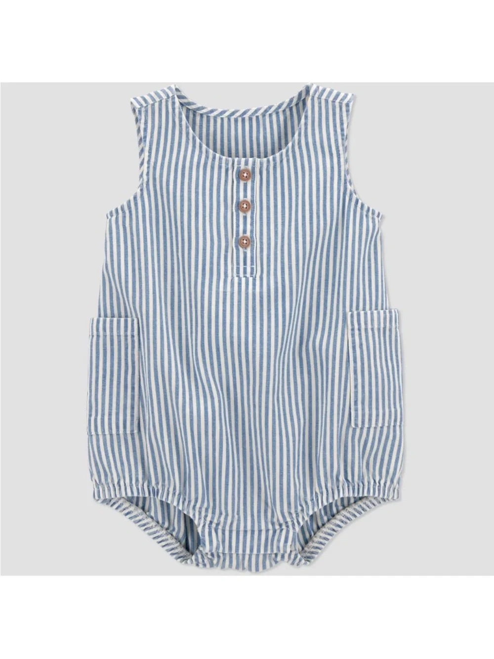 Blue and White Striped Chambray Blubber Baby Romper